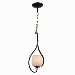 Lampada a sospensione classica in ferro dipinto con paralume in vetro, 1 testa