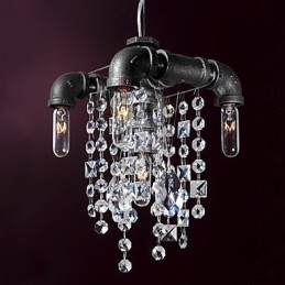Lampada a sospensione classica a 5 luci design a tubo in vetro nero