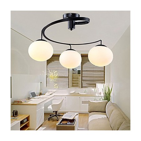 Lampada a sospensione moderna contemporanea in metallo e vetro bianco, 3 lampadine E26/E27