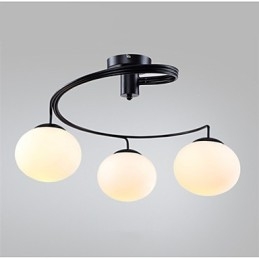 Lampada a sospensione moderna contemporanea in metallo e vetro bianco, 3 lampadine E26/E27