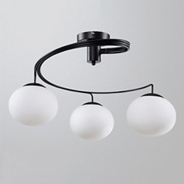 Lampada a sospensione moderna contemporanea in metallo e vetro bianco, 3 lampadine E26/E27