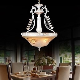 Lampadario a sospensione bianco a 3 luci con paralumi in vetro dorato, classico retrò europeo
