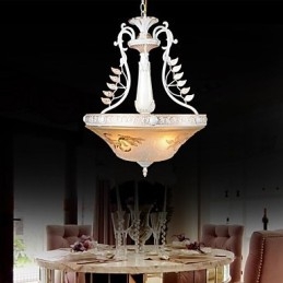 Lampadario a sospensione bianco a 3 luci con paralumi in vetro dorato, classico retrò europeo