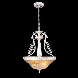 Lampadario a sospensione bianco a 3 luci con paralumi in vetro dorato, classico retrò europeo