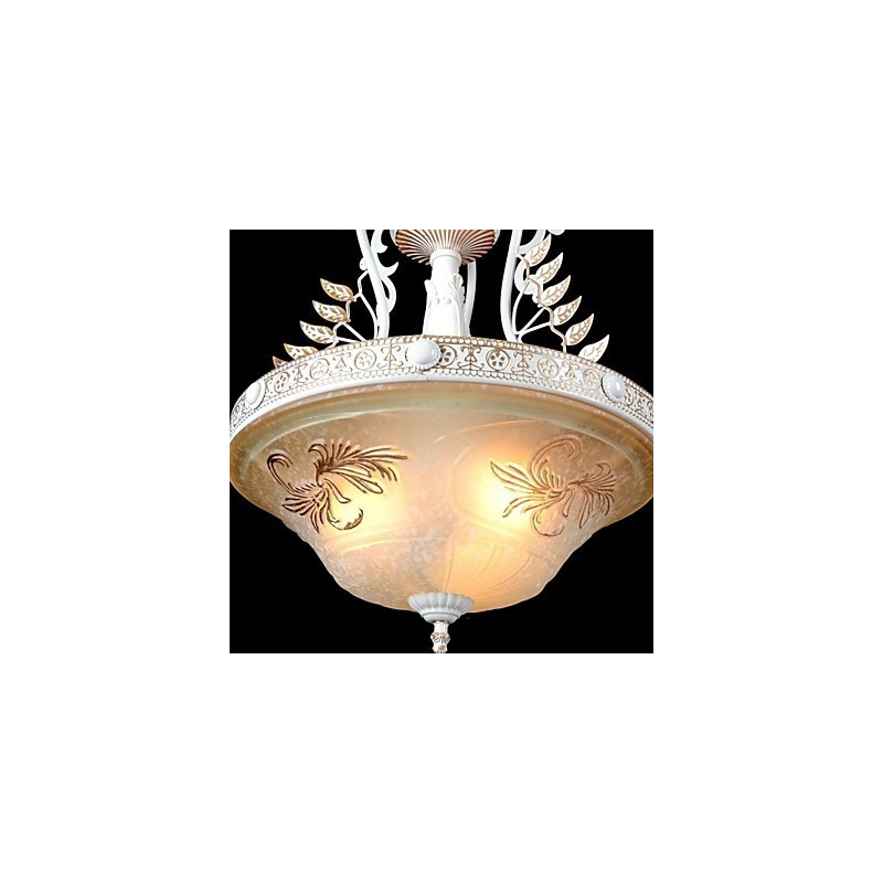 Lampadario a sospensione bianco a 3 luci con paralumi in vetro dorato, classico retrò europeo