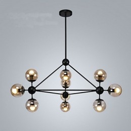 Lampada a sospensione in metallo stile country vintage, 10 luci E26/E27, nera e arancione, 105 cm