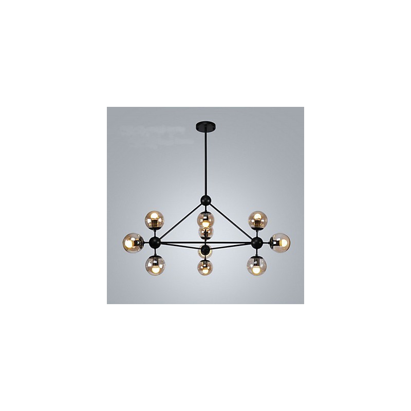 Lampada a sospensione in metallo stile country vintage, 10 luci E26/E27, nera e arancione, 105 cm