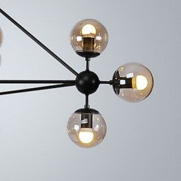 Lampada a sospensione in metallo stile country vintage, 10 luci E26/E27, nera e arancione, 105 cm