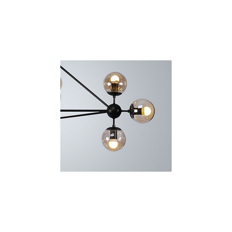 Lampada a sospensione in metallo stile country vintage, 10 luci E26/E27, nera e arancione, 105 cm