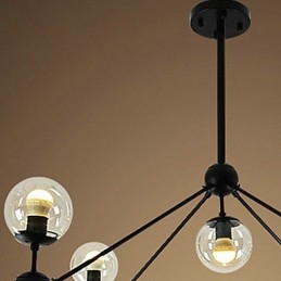 Lampada a sospensione in metallo stile country vintage, 10 luci E26/E27, nera e arancione, 105 cm