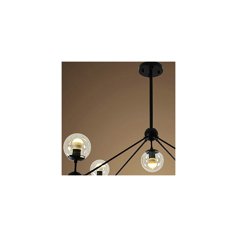 Lampada a sospensione in metallo stile country vintage, 10 luci E26/E27, nera e arancione, 105 cm