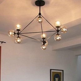 Lampada a sospensione in metallo stile country vintage, 10 luci E26/E27, nera e arancione, 105 cm