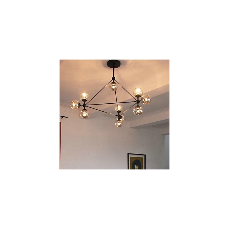 Lampada a sospensione in metallo stile country vintage, 10 luci E26/E27, nera e arancione, 105 cm