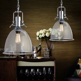 Lampada a sospensione in metallo e vetro stile rustico/lodge, 1 luce E26/E27