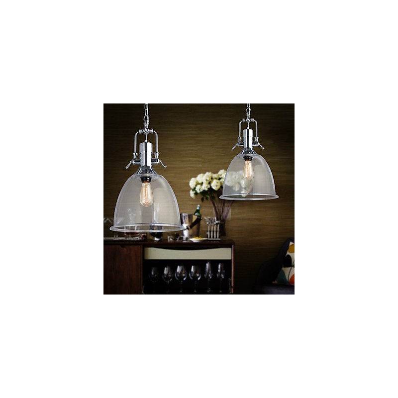Lampada a sospensione in metallo e vetro stile rustico/lodge, 1 luce E26/E27