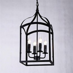 Lampada a sospensione in metallo nero stile lanterna country retrò, E12/E14