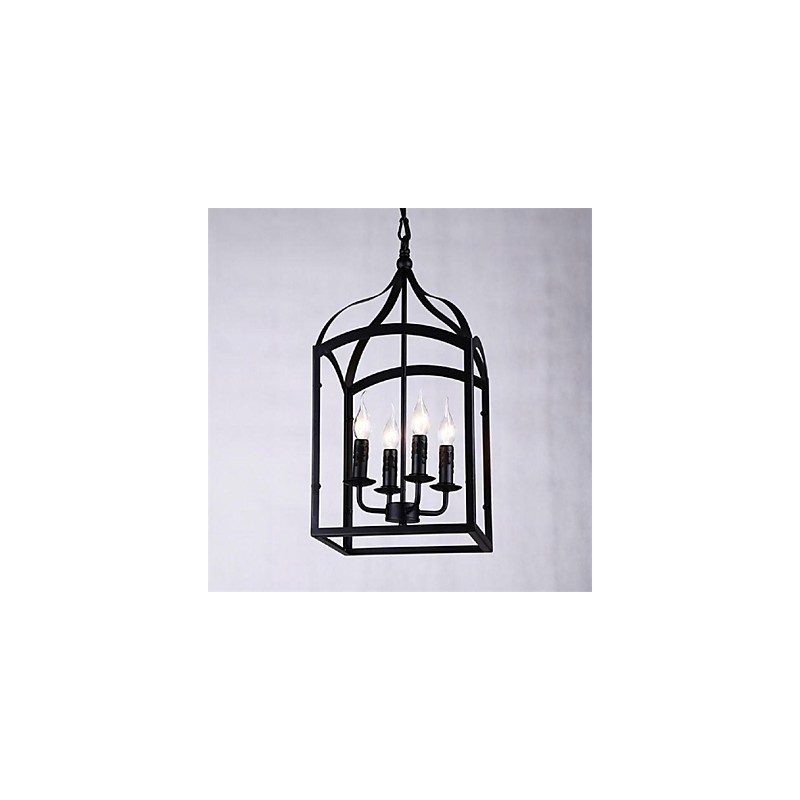 Lampada a sospensione in metallo nero stile lanterna country retrò, E12/E14
