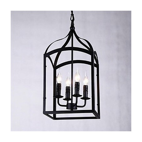 Lampada a sospensione in metallo nero stile lanterna country retrò, E12/E14