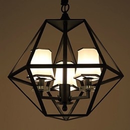 Lampada a sospensione country 3 luci in metallo nero e vetro bianco