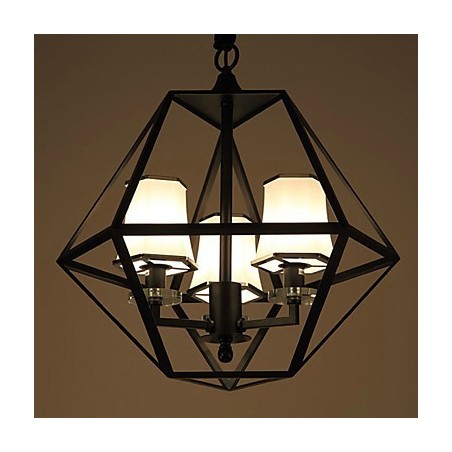 Lampada a sospensione country 3 luci in metallo nero e vetro bianco