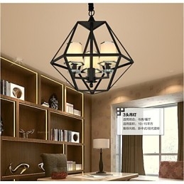 Lampada a sospensione country 3 luci in metallo nero e vetro bianco