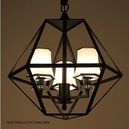 Lampada a sospensione country 3 luci in metallo nero e vetro bianco