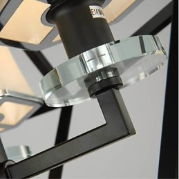 Lampada a sospensione country 3 luci in metallo nero e vetro bianco