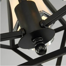 Lampada a sospensione country 3 luci in metallo nero e vetro bianco