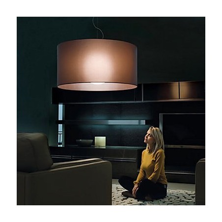 Lampada a sospensione classica in ferro con paralume in vetro beige