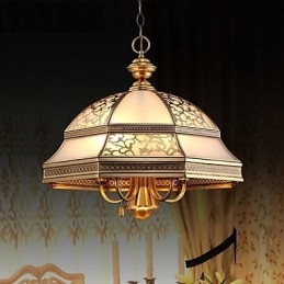 Lampada a sospensione vintage in ottone e vetro Total Copper a 6 luci