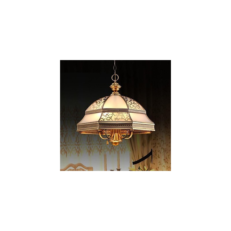 Lampada a sospensione vintage in ottone e vetro Total Copper a 6 luci