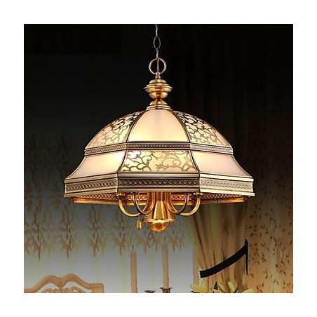 Lampada a sospensione vintage in ottone e vetro Total Copper a 6 luci