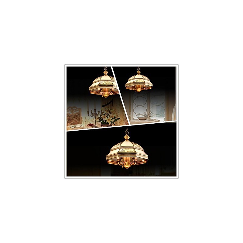 Lampada a sospensione vintage in ottone e vetro Total Copper a 6 luci