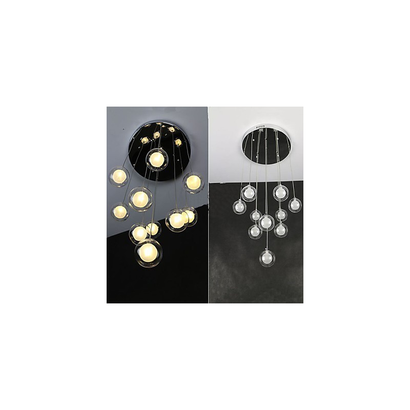 Lampada a sospensione moderna trasparente in metallo e vetro, 3 lampadine G4, 35 cm