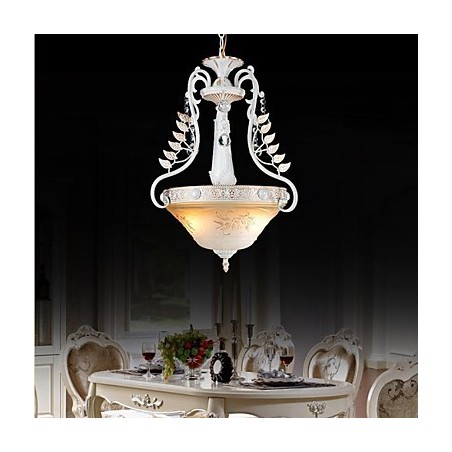 Lampadario a sospensione bianco a 2 luci con paralume in vetro dorato a mano, classico retrò europeo