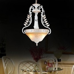 Lampadario a sospensione bianco a 2 luci con paralume in vetro dorato a mano, classico retrò europeo