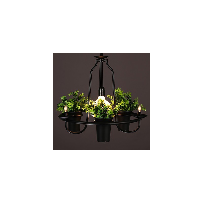 Lampada a sospensione moderna in metallo nero, 3 lampadine, catena regolabile, 50 cm