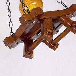 Lampada a sospensione mini country retrò in legno/bambù e vetro giallo, E26/E27