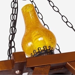 Lampada a sospensione mini country retrò in legno/bambù e vetro giallo, E26/E27