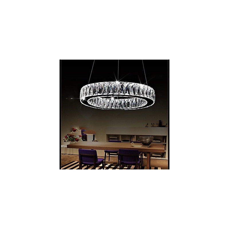 Lampadario a sospensione moderno in cristallo K9 ad anelli singoli, argento, 60 cm