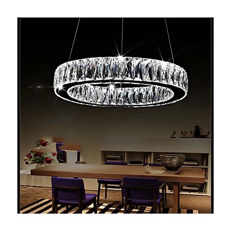 Lampadario a sospensione moderno in cristallo K9 ad anelli singoli, argento, 60 cm