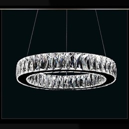 Lampadario a sospensione moderno in cristallo K9 ad anelli singoli, argento, 60 cm