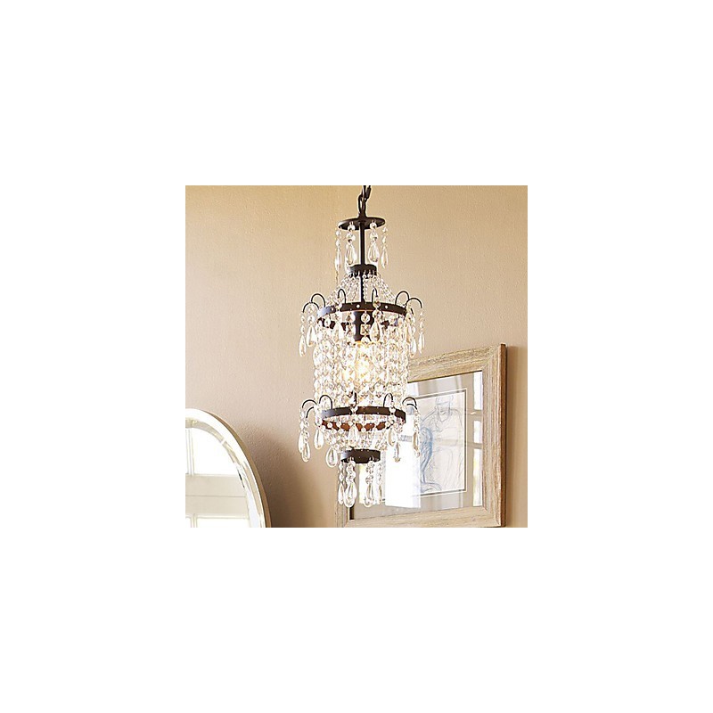 Lampada a sospensione in cristallo nero, stile classico, 1 luce, E12/E14, catena regolabile