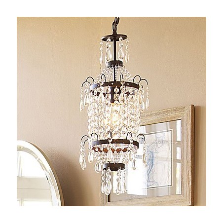Lampada a sospensione in cristallo nero, stile classico, 1 luce, E12/E14, catena regolabile