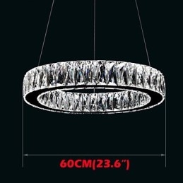 Lampadario a sospensione moderno in cristallo K9 ad anelli singoli, argento, 60 cm