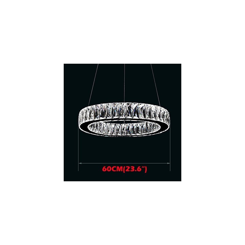 Lampadario a sospensione moderno in cristallo K9 ad anelli singoli, argento, 60 cm