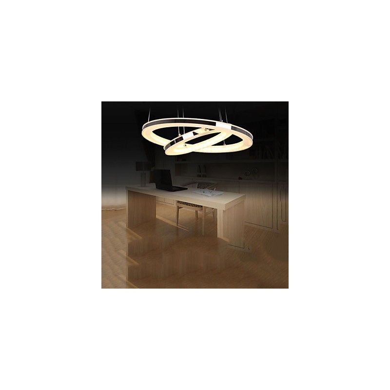 Lampadario a sospensione circolare in acrilico con 2 anelli LED argento e beige