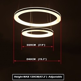 Lampadario a sospensione circolare in acrilico con 2 anelli LED argento e beige