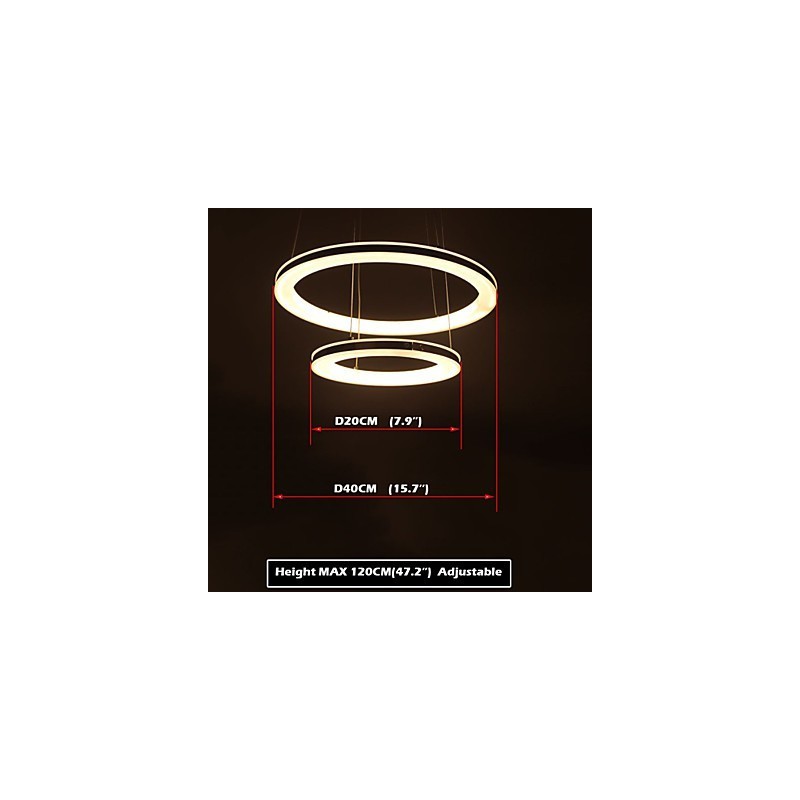 Lampadario a sospensione circolare in acrilico con 2 anelli LED argento e beige