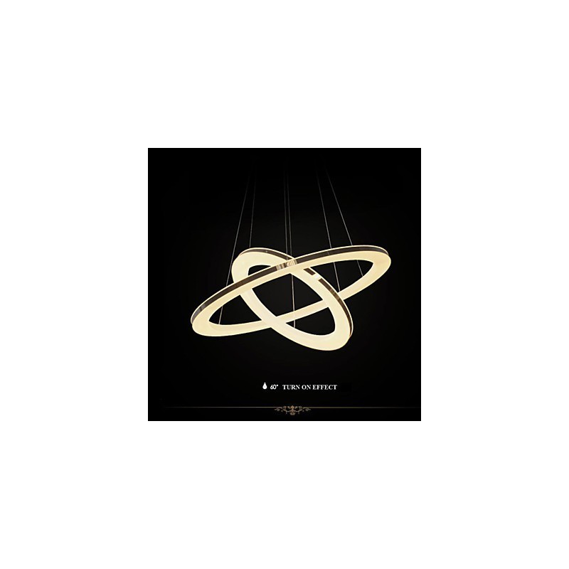 Lampadario a sospensione circolare in acrilico con 2 anelli LED argento e beige